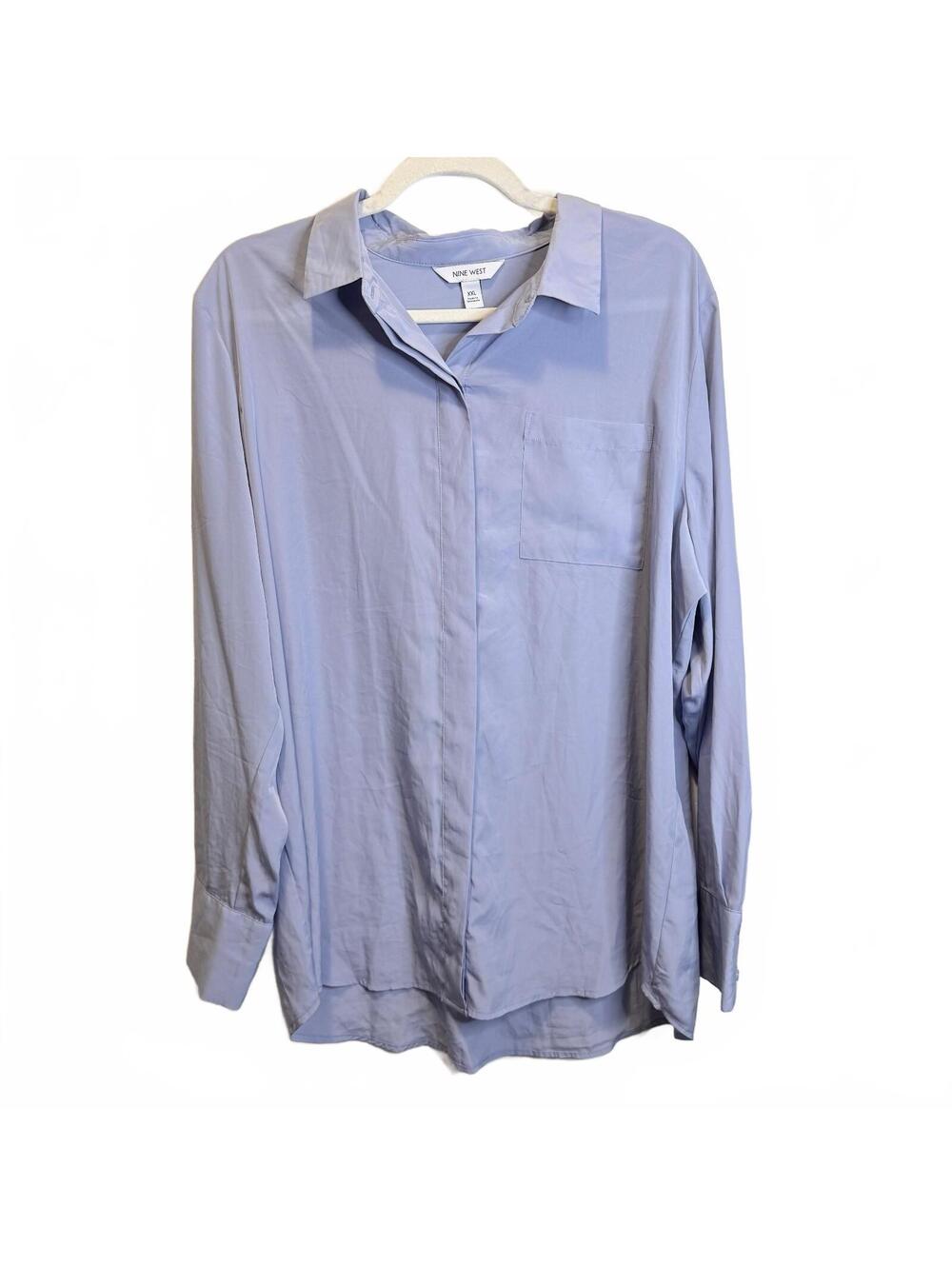 Nine West XXL Lavender Button Down Blouse High Low Long Sleeve Work Top
